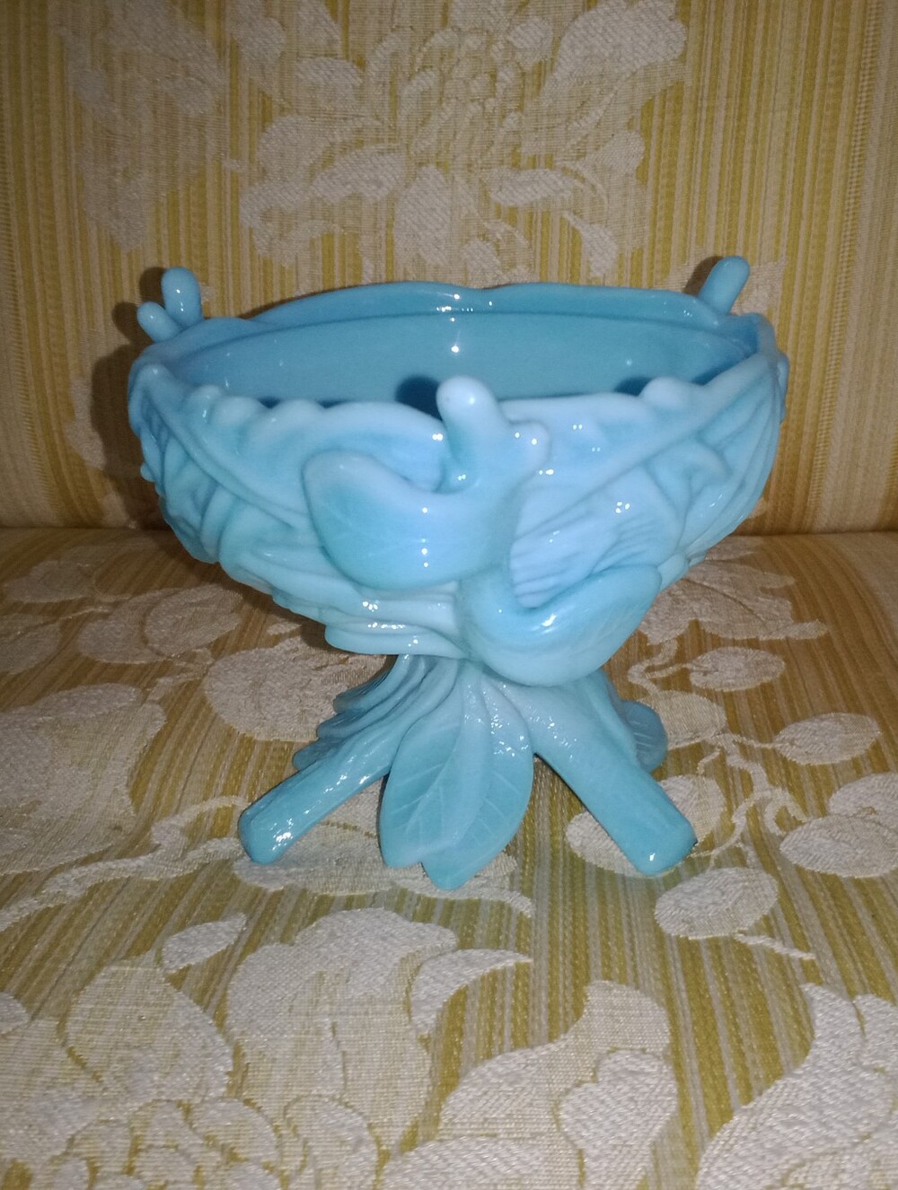 Vintage Westmoreland Robin On A Nest Candy Dish Bottom Only Blue Satin Glass
